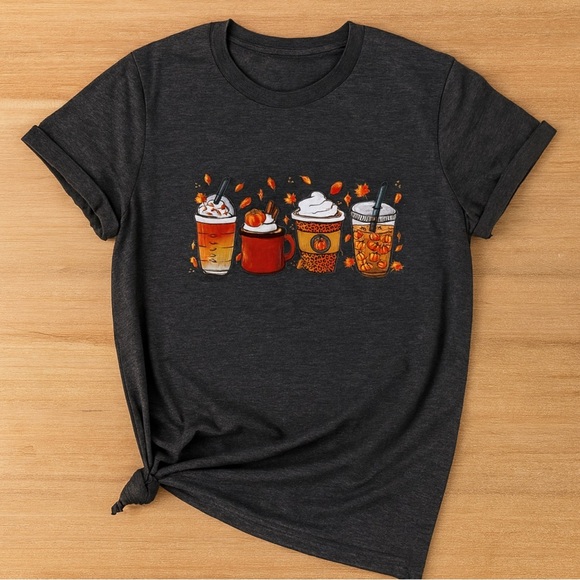 Fall Drinks Graphic Tee– Cozy Pumpkin Spice Latte Shirt Size S Gray NWOT - Picture 2 of 4